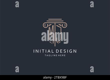 MJ monogram logo with pillar shape icon, luxury and elegant design logo for law firm initial style logo design ideas Stock Vector