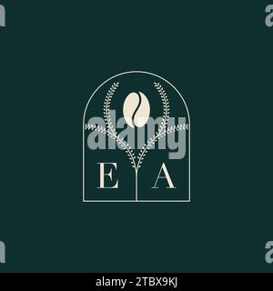 EA Unique and simple logo design combination of letters and coffee bean Stock Vector