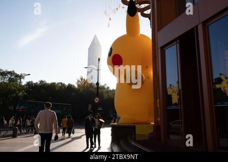 Shanghai, China. 09th Dec, 2023. A Pokemon Pikachu is being seen on the Nanjing Road Pedestrian Street in Shanghai, China, on December 8, 2023. (Photo by Costfoto/NurPhoto) Credit: NurPhoto SRL/Alamy Live News Stock Photo