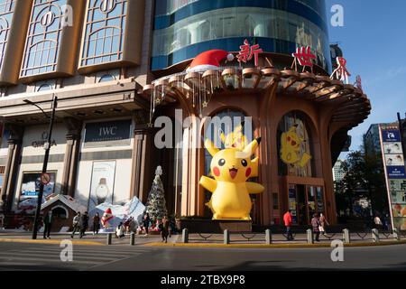 Shanghai, China. 09th Dec, 2023. A Pokemon Pikachu is being seen on the Nanjing Road Pedestrian Street in Shanghai, China, on December 8, 2023. (Photo by Costfoto/NurPhoto) Credit: NurPhoto SRL/Alamy Live News Stock Photo