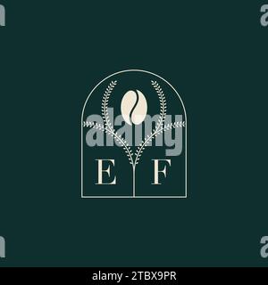EF Unique and simple logo design combination of letters and coffee bean Stock Vector