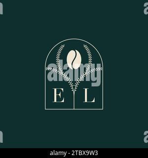 EL Unique and simple logo design combination of letters and coffee bean Stock Vector