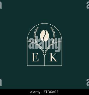 EK Unique and simple logo design combination of letters and coffee bean Stock Vector