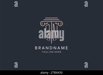 RN monogram logo with pillar shape icon, luxury and elegant design logo for law firm initial style logo design ideas Stock Vector