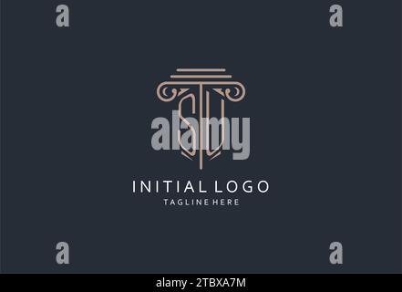 SU monogram logo with pillar shape icon, luxury and elegant design logo for law firm initial style logo design ideas Stock Vector
