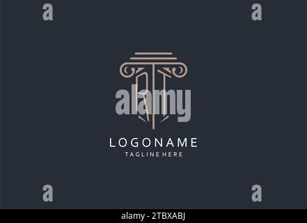 RT monogram logo with pillar shape icon, luxury and elegant design logo for law firm initial style logo design ideas Stock Vector