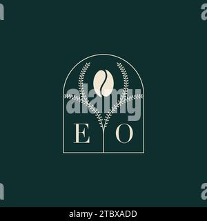 EO Unique and simple logo design combination of letters and coffee bean Stock Vector