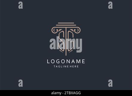 SG monogram logo with pillar shape icon, luxury and elegant design logo for law firm initial style logo design ideas Stock Vector