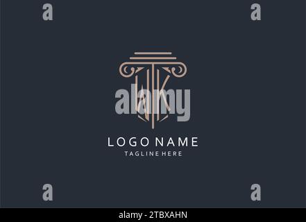 WK monogram logo with pillar shape icon, luxury and elegant design logo for law firm initial style logo design ideas Stock Vector