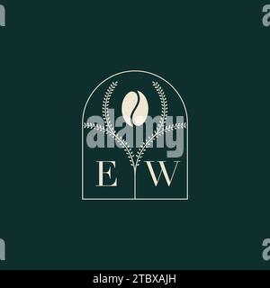 EW Unique and simple logo design combination of letters and coffee bean Stock Vector