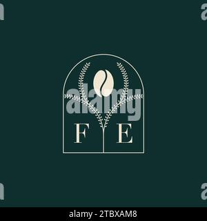 FE Unique and simple logo design combination of letters and coffee bean Stock Vector