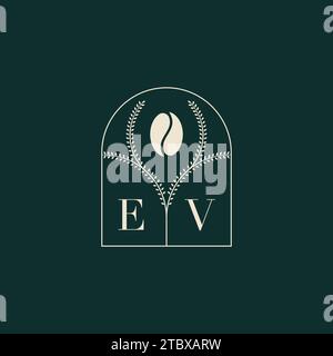 EV Unique and simple logo design combination of letters and coffee bean Stock Vector