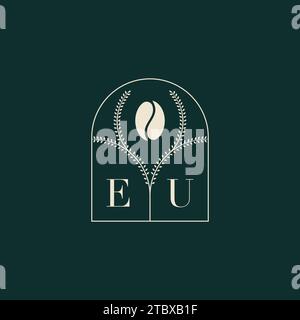 EU Unique and simple logo design combination of letters and coffee bean Stock Vector