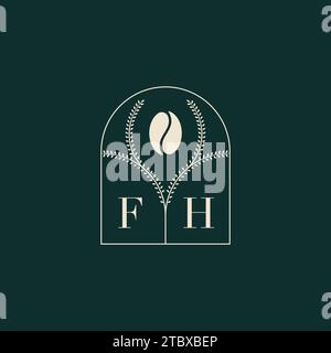 FH Unique and simple logo design combination of letters and coffee bean Stock Vector