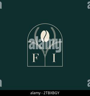 FI Unique and simple logo design combination of letters and coffee bean Stock Vector