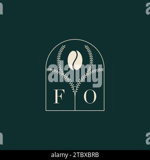 FO Unique and simple logo design combination of letters and coffee bean Stock Vector