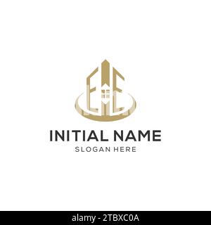 Initial EE logo with creative house icon, modern and professional real estate logo design vector graphic Stock Vector