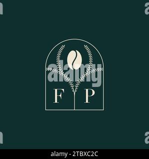 FP Unique and simple logo design combination of letters and coffee bean Stock Vector