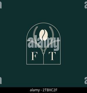 FT Unique and simple logo design combination of letters and coffee bean Stock Vector