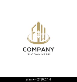 Initial FW logo with creative house icon, modern and professional real estate logo design vector graphic Stock Vector