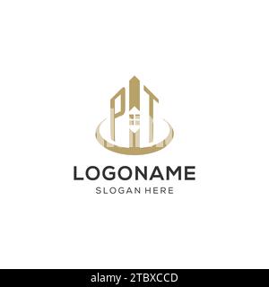 Initial PT logo with creative house icon, modern and professional real estate logo design vector graphic Stock Vector