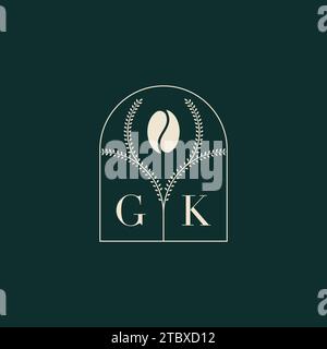 GK Unique and simple logo design combination of letters and coffee bean Stock Vector