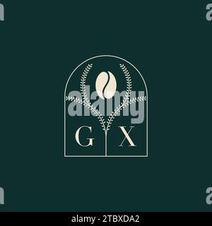 GX Unique and simple logo design combination of letters and coffee bean Stock Vector