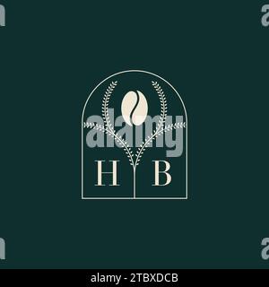 HB Unique and simple logo design combination of letters and coffee bean Stock Vector