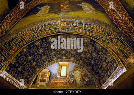 RAVENNA, ITALY - NOVEMBER 2 2023 : Ceiling Mosaic of the Galla Placidia mausoleum, built between 425 and 433. Stock Photo