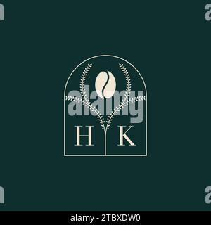 HK Unique and simple logo design combination of letters and coffee bean Stock Vector