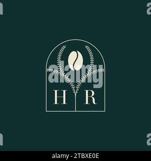 HR Unique and simple logo design combination of letters and coffee bean Stock Vector