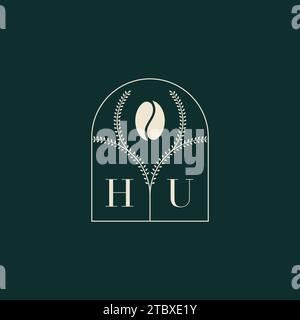 HU Unique and simple logo design combination of letters and coffee bean Stock Vector