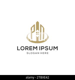 Initial PN logo with creative house icon, modern and professional real estate logo design vector graphic Stock Vector