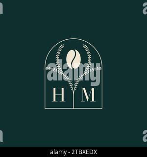 HM Unique and simple logo design combination of letters and coffee bean Stock Vector