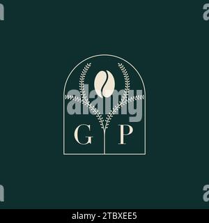 GP Unique and simple logo design combination of letters and coffee bean Stock Vector