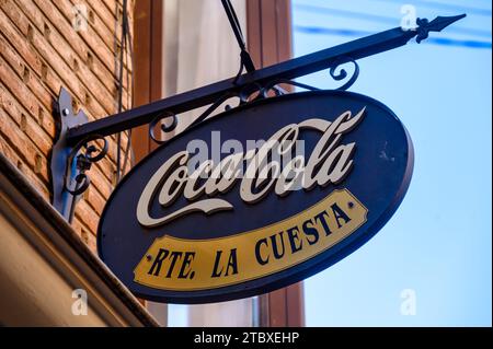 The Coca-Cola exterior sign on the facade of the Restaurant La Cuesta Stock Photo