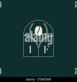 IF Unique and simple logo design combination of letters and coffee bean Stock Vector