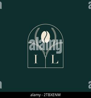 IL Unique and simple logo design combination of letters and coffee bean Stock Vector