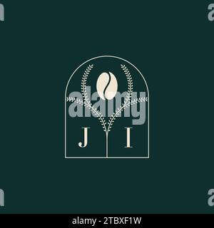 JI Unique and simple logo design combination of letters and coffee bean Stock Vector