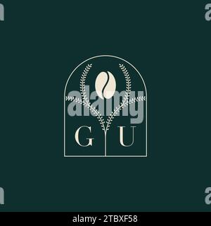 GU Unique and simple logo design combination of letters and coffee bean Stock Vector