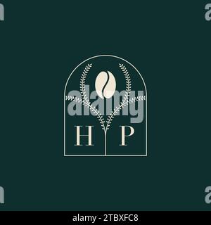 HP Unique and simple logo design combination of letters and coffee bean Stock Vector