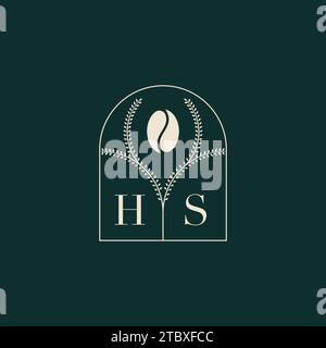 HS Unique and simple logo design combination of letters and coffee bean Stock Vector