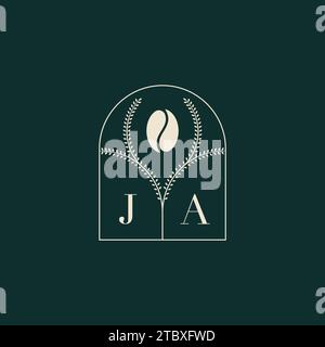 JA Unique and simple logo design combination of letters and coffee bean Stock Vector
