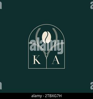 KA Unique and simple logo design combination of letters and coffee bean Stock Vector