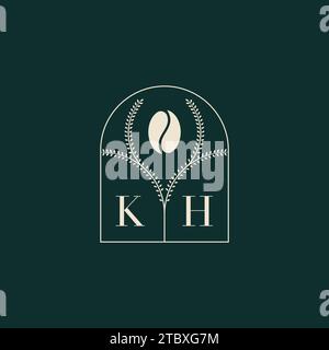 KH Unique and simple logo design combination of letters and coffee bean Stock Vector