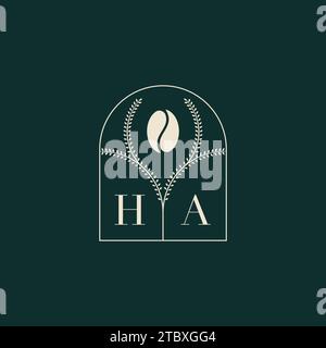 HA Unique and simple logo design combination of letters and coffee bean Stock Vector
