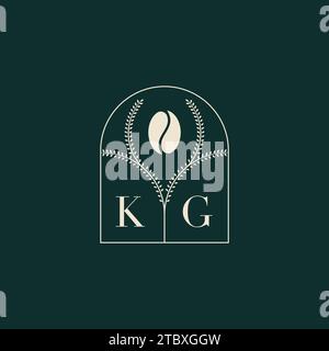 KG Unique and simple logo design combination of letters and coffee bean Stock Vector