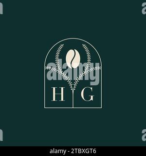 HG Unique and simple logo design combination of letters and coffee bean Stock Vector