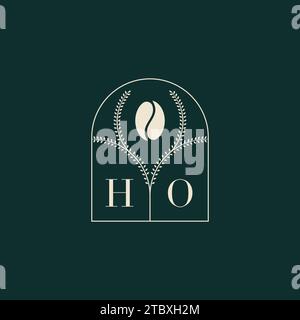 HO Unique and simple logo design combination of letters and coffee bean Stock Vector