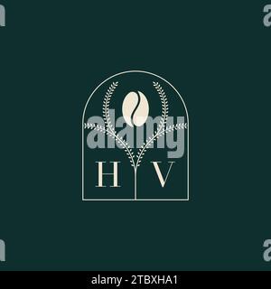 HV Unique and simple logo design combination of letters and coffee bean Stock Vector